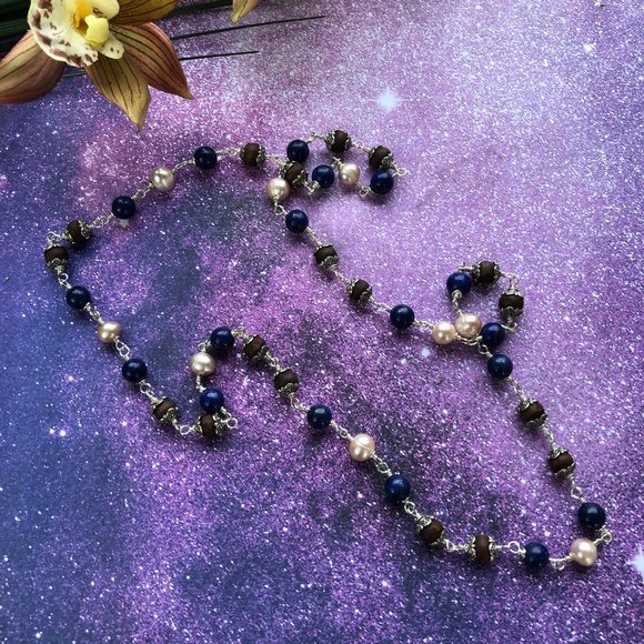 31  1/2" berry Tulasi with lapis lazuli (Gemstone for Saturn)  pearl (Moon) $75 - Picture 7 of 8